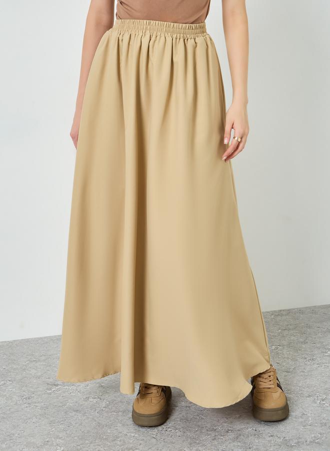 Styli Women Khaki Solid A-Line Maxi Skirt - Image 1